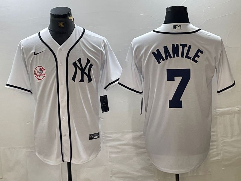 Men New York Yankees 7 Mantle White Third generation joint name Nike 2024 MLB Jersey style 3